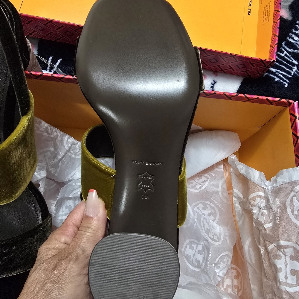 Tory Burch Velvet Pave Heel Sandals - Picture 8 of 10
